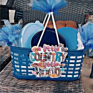 Blue Country-Themed Basket with Decorative Bowls 3 sizes